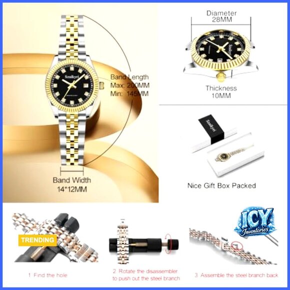 Classic Dress Watch with Solid Stainless Steel Band and Diamond Bezel